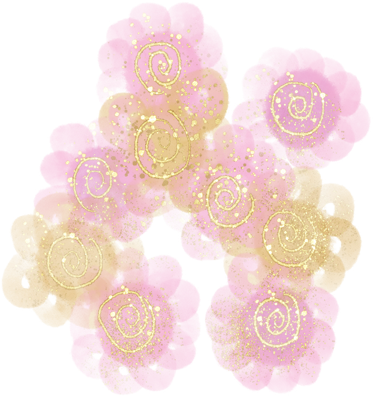Pink and yellow flower with gold lines
